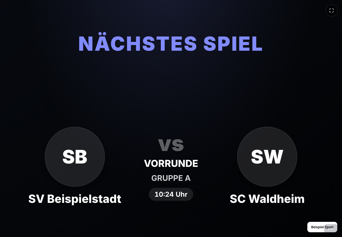 Anzeigetafel mit Teams und Spielstand