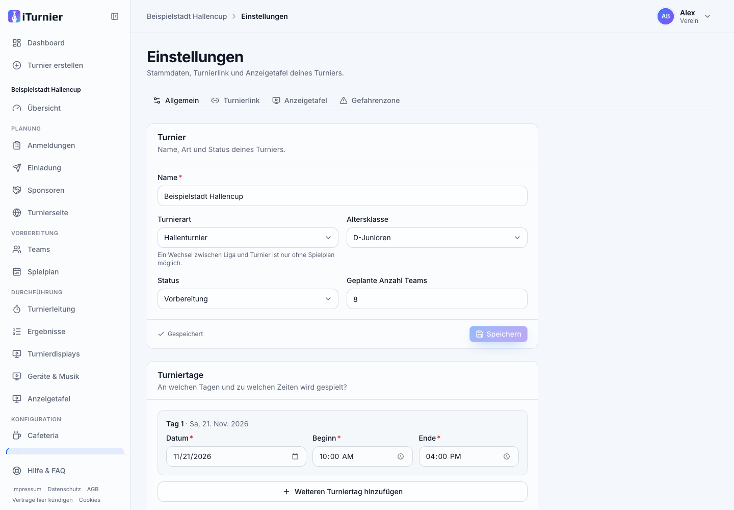Allgemeine Turniereinstellungen