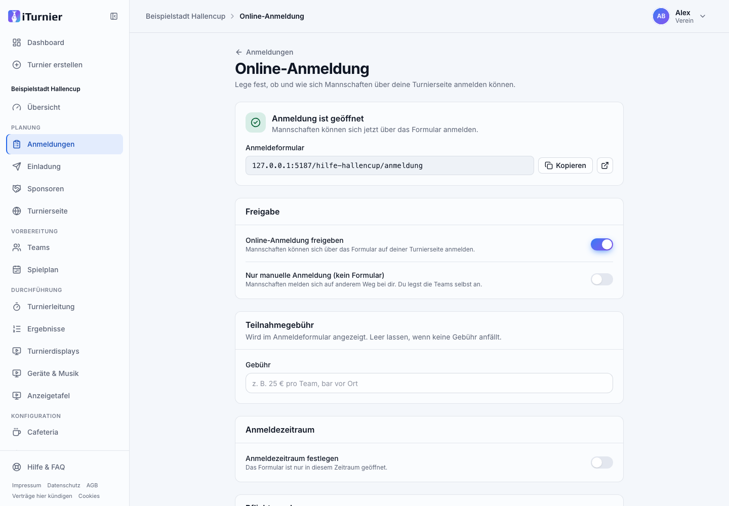 Konfiguration der Online-Anmeldung