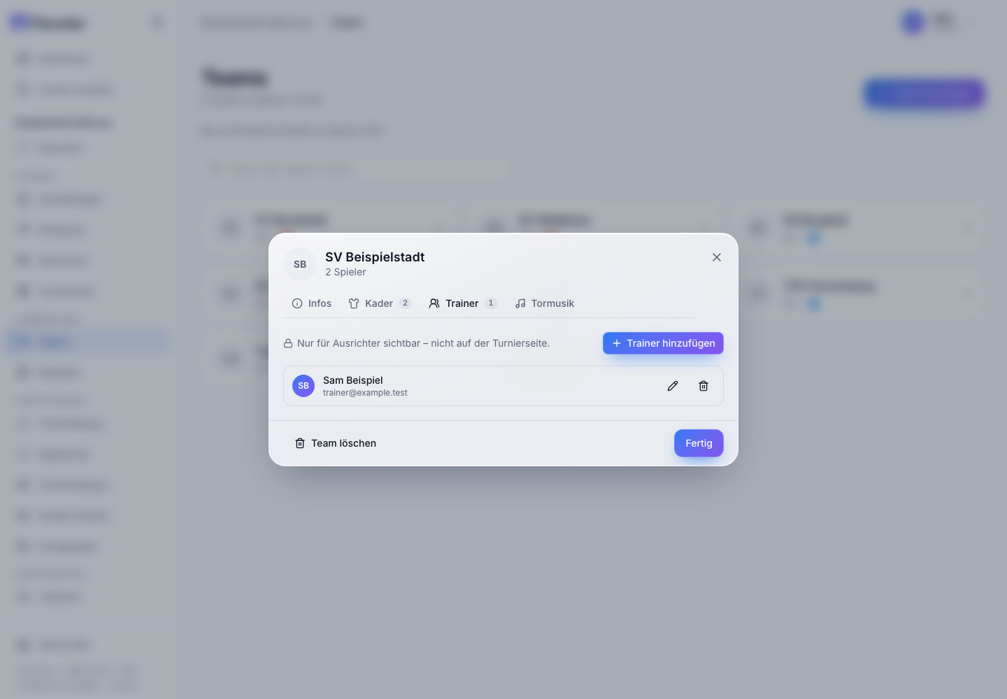 Trainerkontakte einer Mannschaft