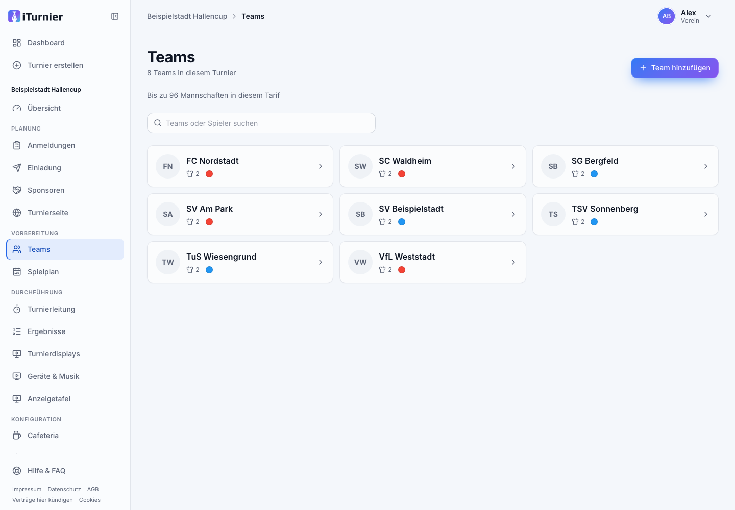 Teams des Beispielturniers